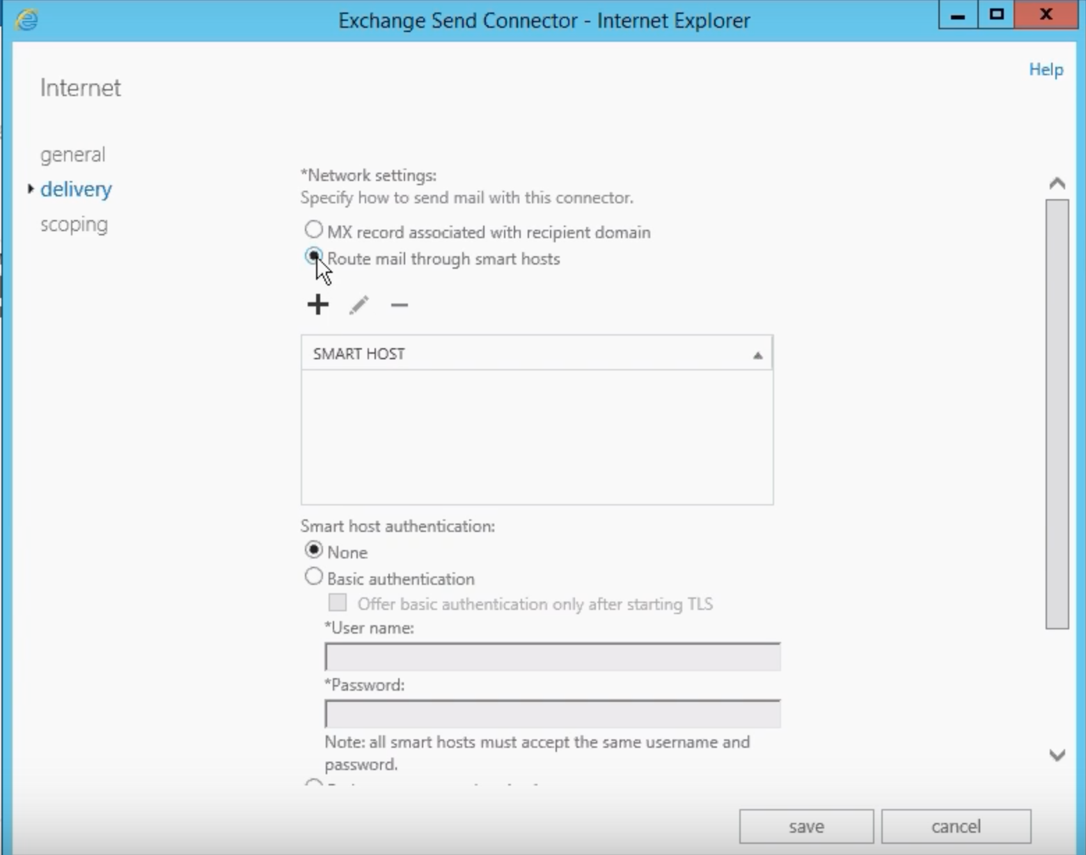 Exchange Server: Creating a send connector / smarthost