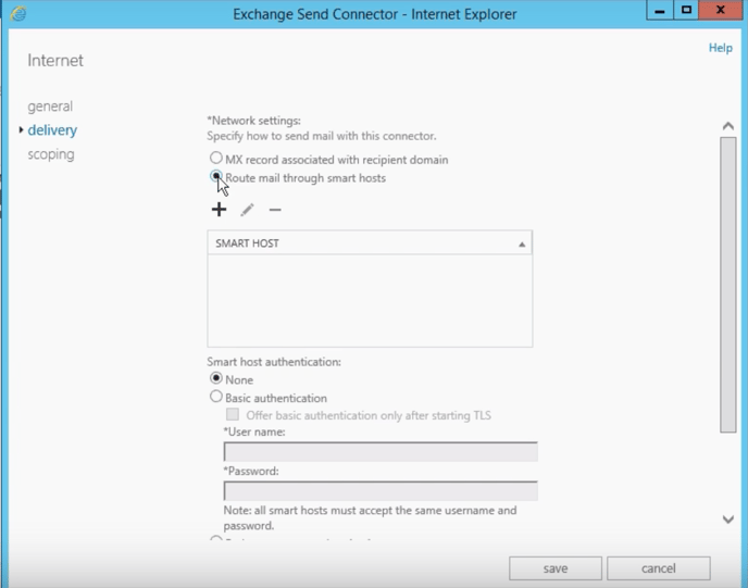 Exchange Server- Creating a send connector  smarthost2